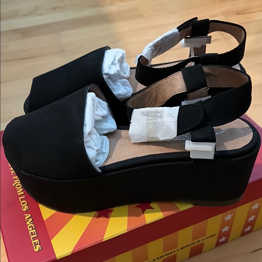 Jeffrey Campbell Black Platform Slingback Sandals